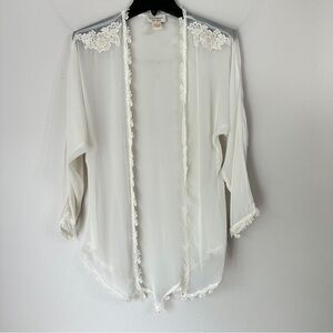 Vintage 90s Victoria's Secret Gold Label Ivory Sheer Lace Lingerie Robe Medium